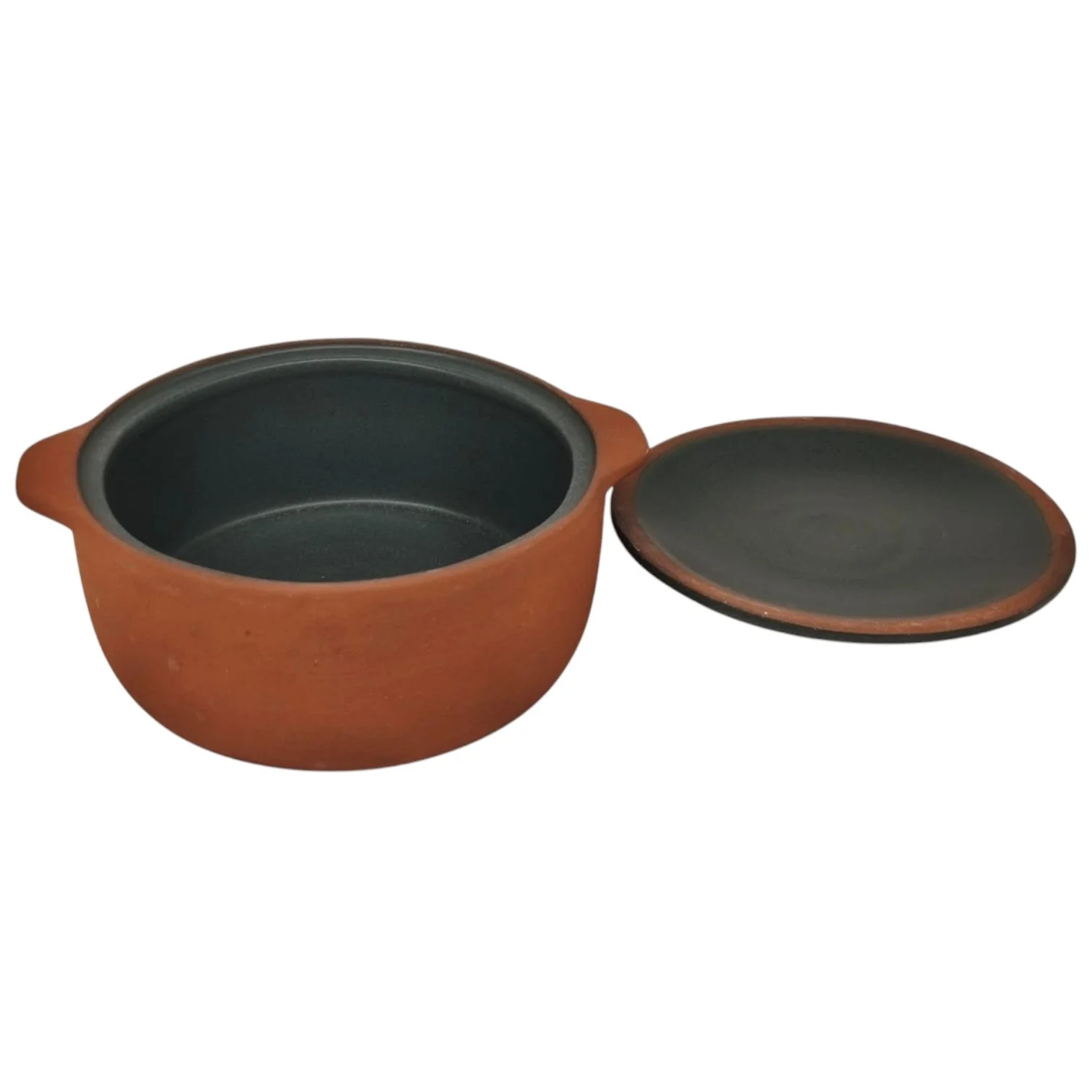 Maria Terracotta Round Clay Medium Casserole With Lid Traditional-17cmX6cm(Green&Clay) - Image 4