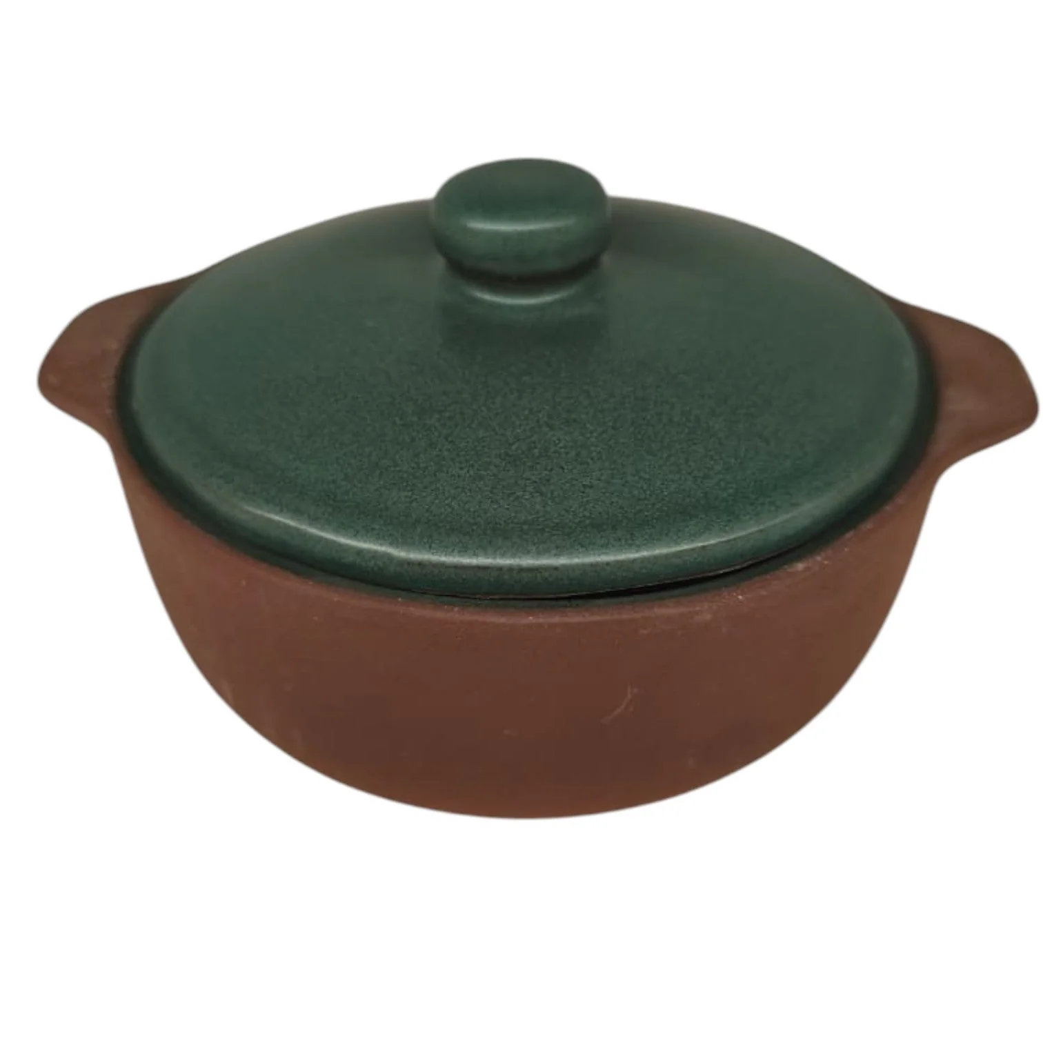 Maria Terracotta Round Clay Mini Casserole With Lid Traditional-14cmX4cm(Green&Clay)