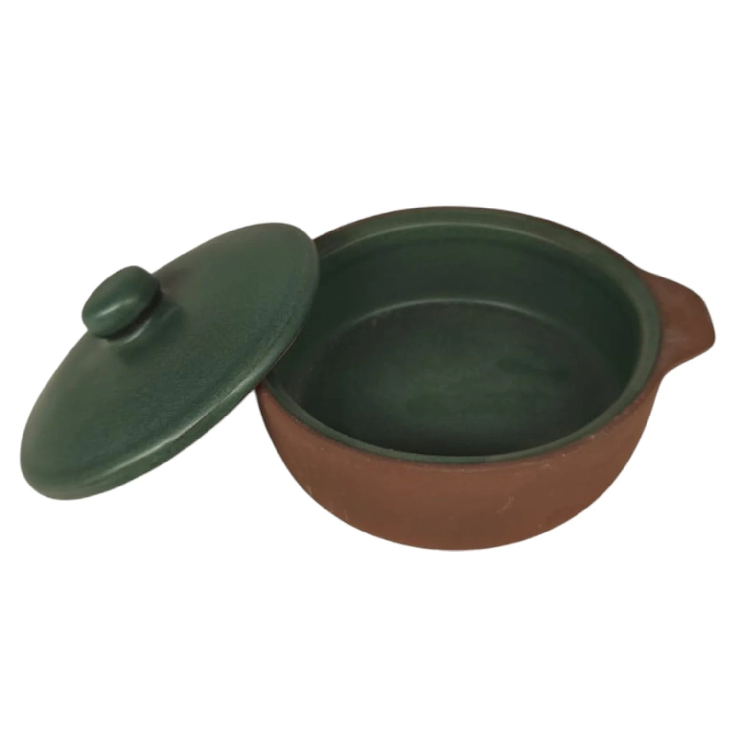 Maria Terracotta Round Clay Mini Casserole With Lid Traditional-14cmX4cm(Green&Clay) - Image 2