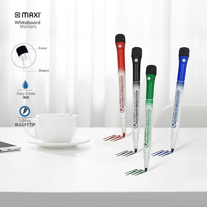 MAXI 2 Sided Black Whiteboard A4  + 4pcs  Colour Markers + 1pc Duster - Image 2