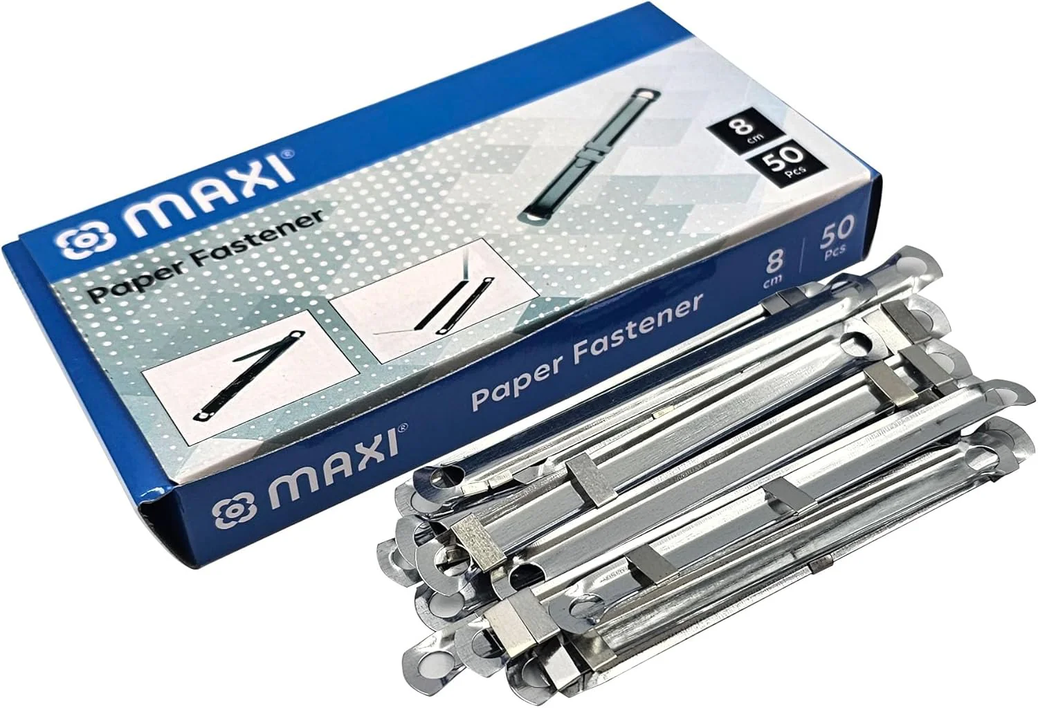 Maxi [50 Pack] Metal File Fastener, 8 Cm Prong Paper Fasteners With Standard 2-Hole Punch Compressor For Paper File Folder