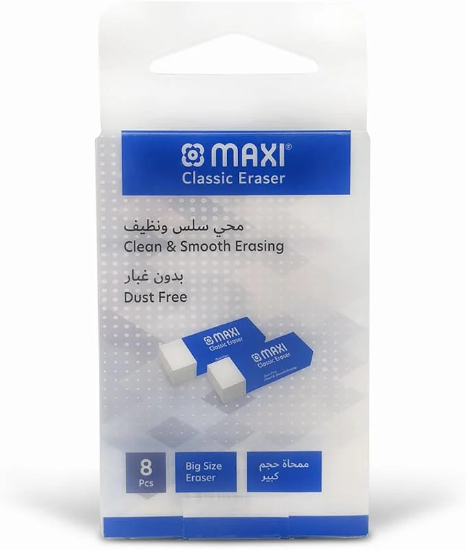 Maxi Classic Dust Free Eraser Big 8Pc Pet Pack, For Erasing Performance For School, Office And Home - Image 2