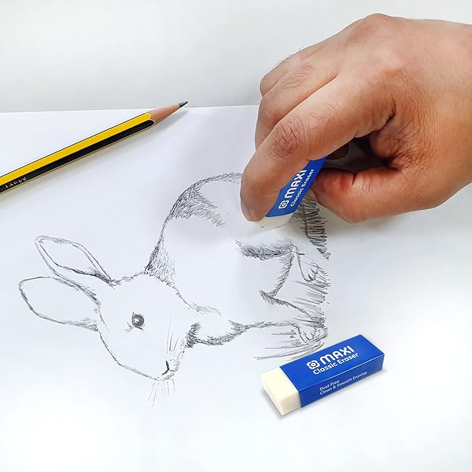 Maxi Classic Dust Free Eraser Medium 12Pc Pet Pack, For Erasing Performance For School, Office And Home - Image 5