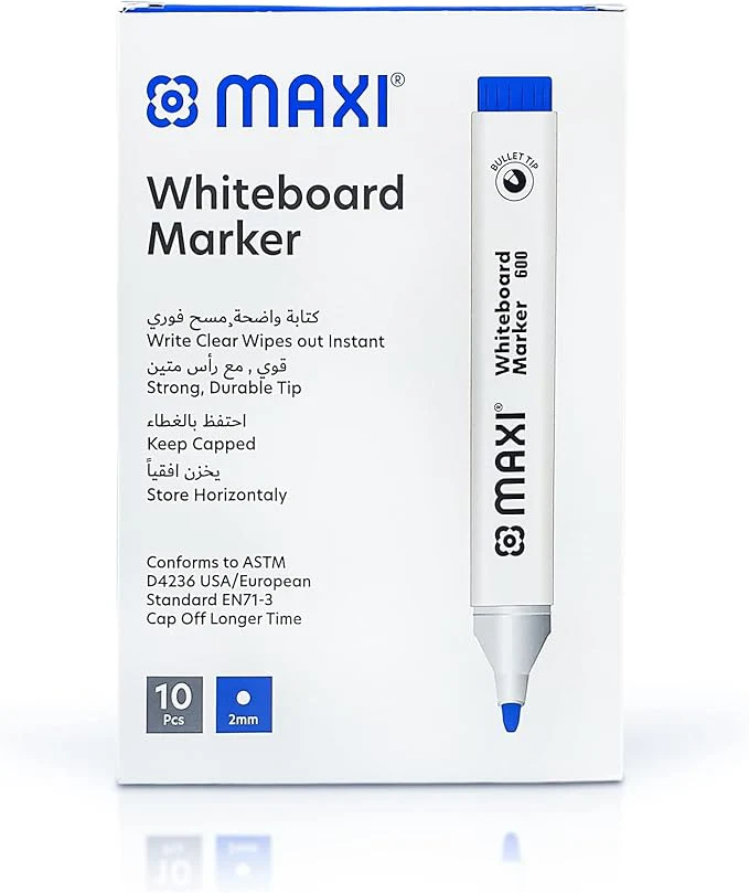 Maxi Whiteboard Marker Bullet Tip Box Of 10Pc Blue, Erasable Markers Great For Kids Adult Student, School, Home, And Office