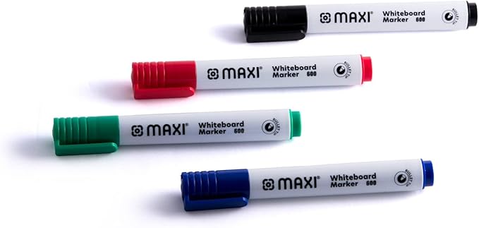 Maxi Whiteboard Marker Bullettip Wallet Of4Pcs,Assorted Colours Blue,Black,Red,Green, Dry Erase Writes Clear Wipes Out Instant, 600-4 - Image 2