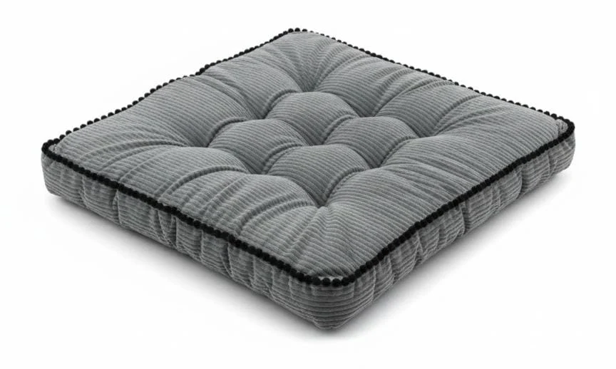 MaximHome Designer Velour Square Cushion with Bold Black Border – Modern Grey Accent Cushion, 40×40×7 cm