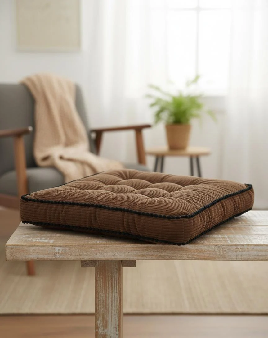 MaximHome Luxury Velour Square Cushion with Black Contrast Border – Dark Brown Plush Decorative Pillow, 40×40×7 cm - Image 2