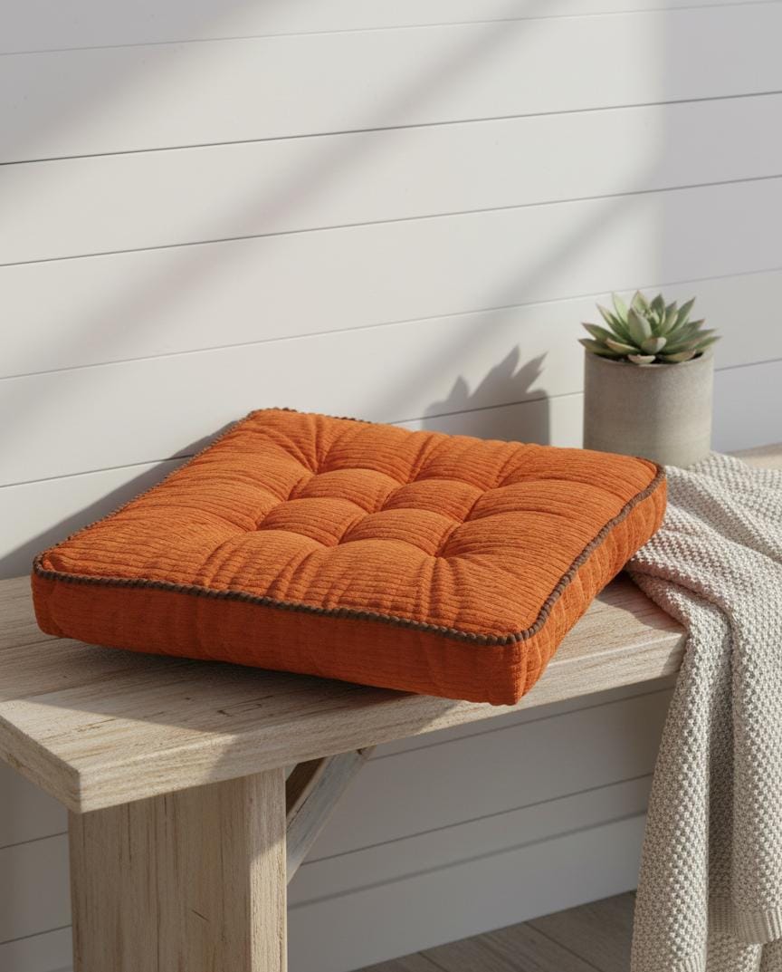 MaximHome Luxury Velour Square Cushion with Brown Border – Vibrant Orange Statement Throw Pillow, 40×40×7 cm - Image 2