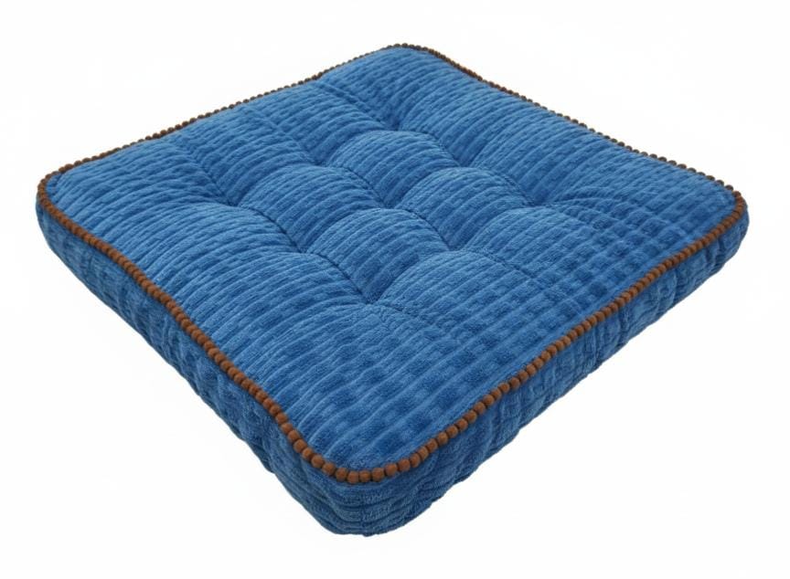 MaximHome Soft Velour Square Cushion with Brown Border Finish – Elegant Blue Decorative Cushion, 40×40×7 cm