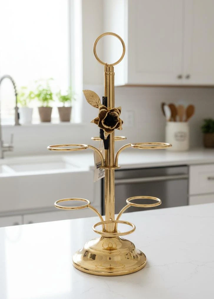 MAY FLOWER 6-Piece Cava Metal Cup Holder – Rose Gold Finish Elegant Organizer for Tea Cups, Coffee Mugs, or Kitchen Display 30 cm