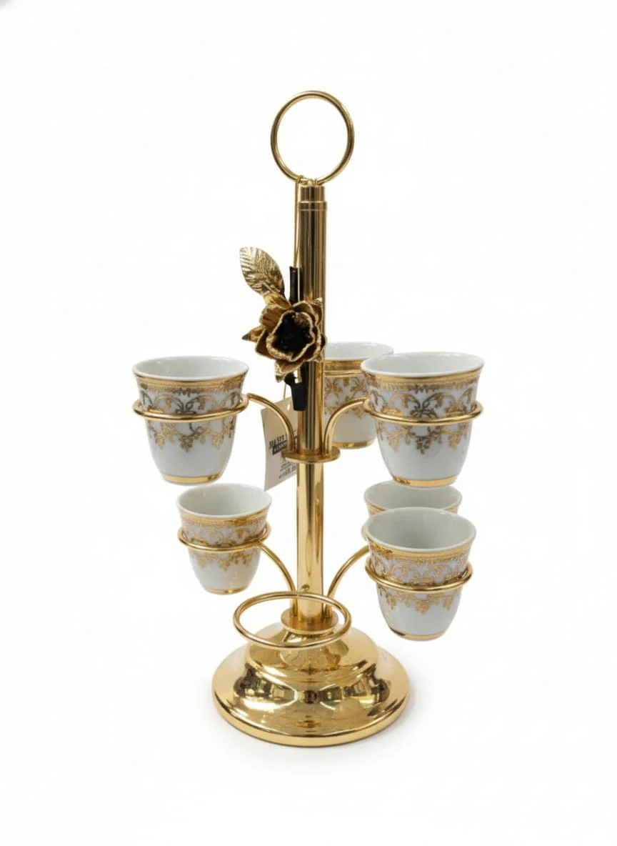 MAY FLOWER 6-Piece Cava Metal Cup Holder – Rose Gold Finish Elegant Organizer for Tea Cups, Coffee Mugs, or Kitchen Display 30 cm - Image 3