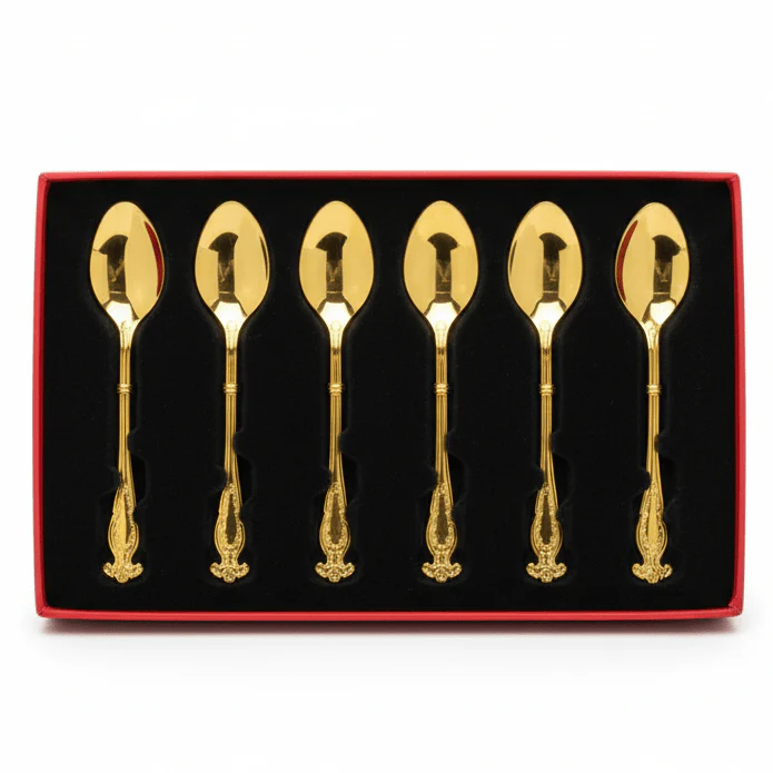 MayFlower Stainless Steel Classic Gold Metal Spoon Set of 6 Pieces Durable and Stylish Cutlery for Everyday Use – 15 cm