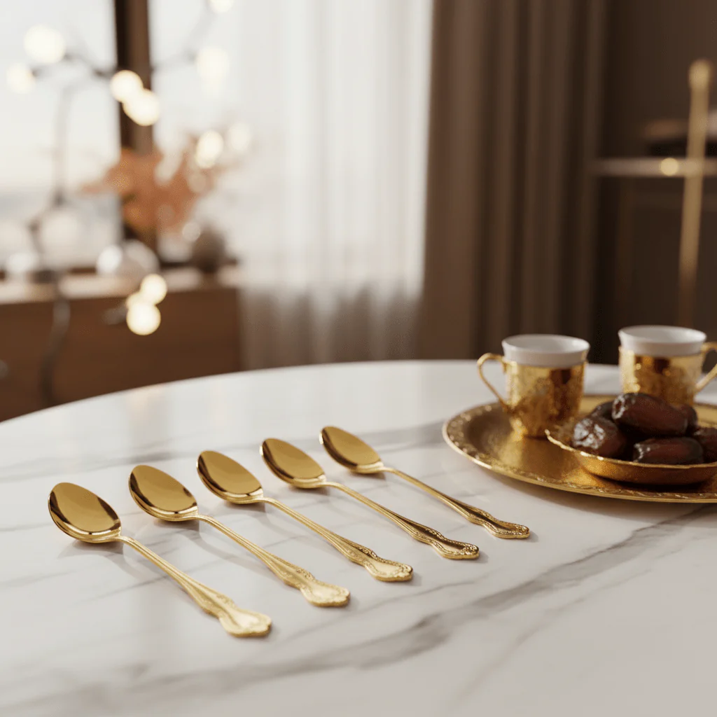 MayFlower Stainless Steel Classic Gold Metal Spoon Set of 6 Pieces Durable and Stylish Cutlery for Everyday Use – 15 cm - Image 2