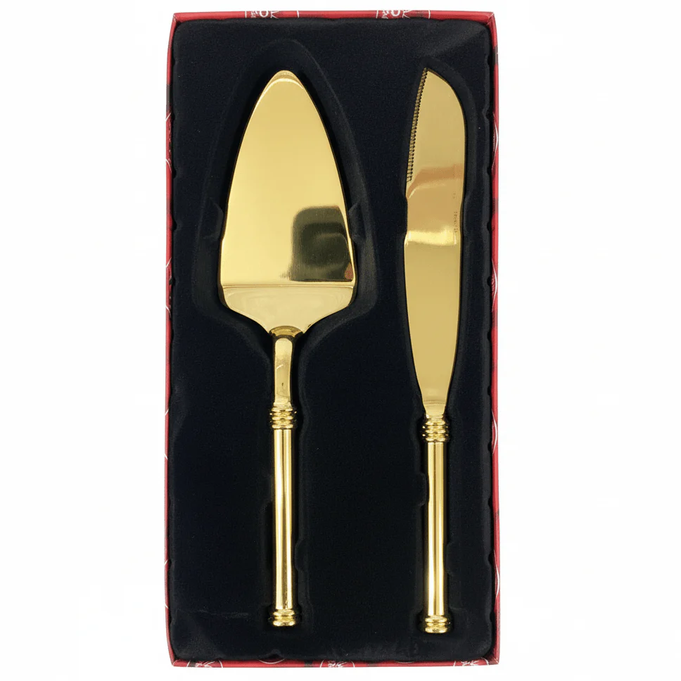 MayFlower Stainless Steel Gold Finish Cake Server Set Durable Cake Knife and Server Set for Home and Bakery Use – 2 Pieces 26 cm