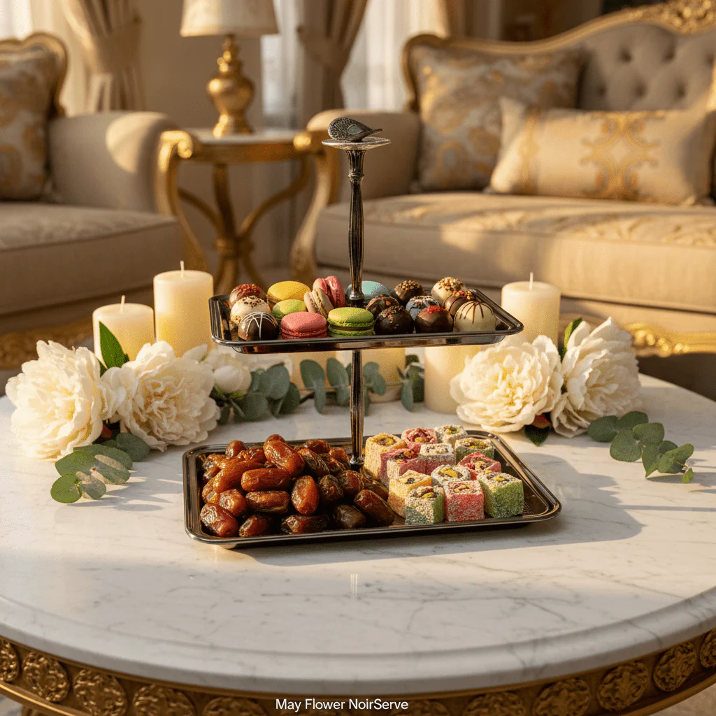 MayFlower NoirServe 2-Tier Rectangular Metal Serving Tray with Acrylic Lids Elegant Dessert Stand 28×20cm & 21×15cm - Image 2