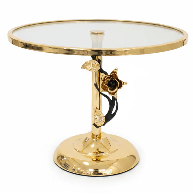May Flower Premium Acrylic and Metal Footed 1-Tier Cake Stand with Floral Design 30×22 cm Decorative Serving