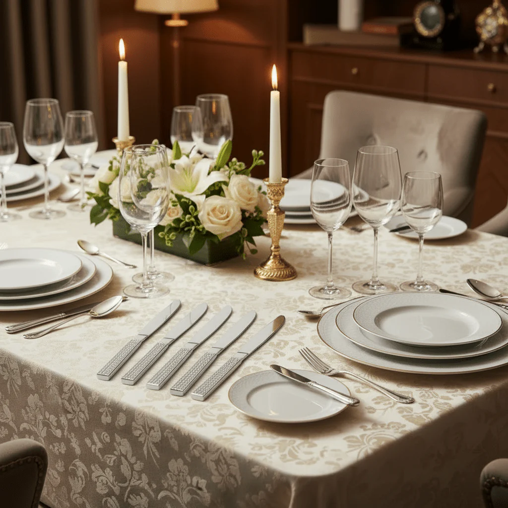 May Flower Stainless Steel Dinner Knife Set (6 pcs) with Diamond Pattern Grip Handle – Premium Cutlery 20 cm - Image 2
