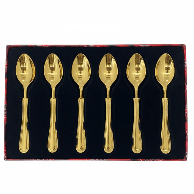 MayFlower Stainless Steel Tinted Gold Spoon Set of 6 Pieces Elegant Teaspoon Set for Coffee, Tea and Desserts – 15 cm