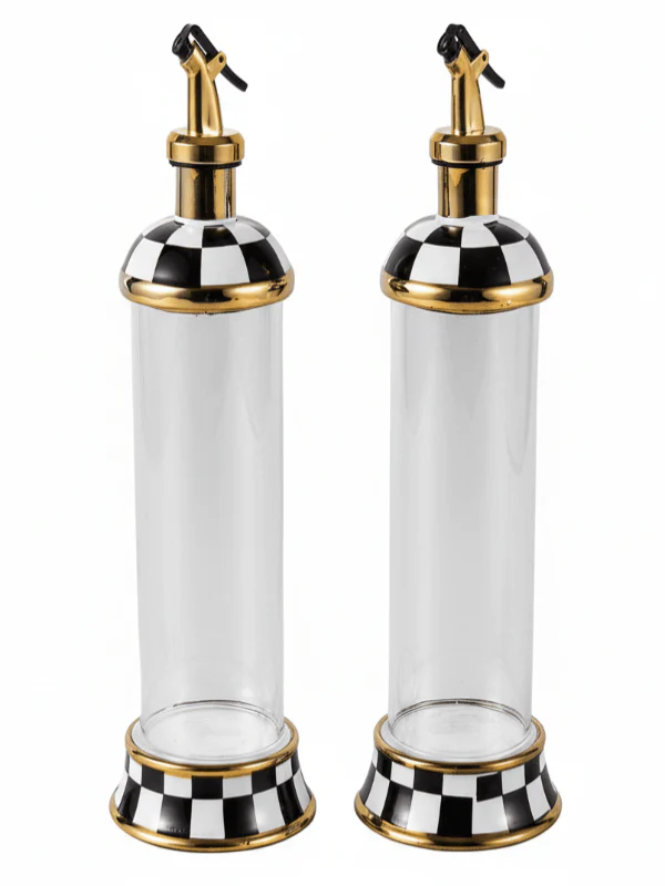 Mayflower Glass & Ceramic Oil Bottle Set – 2 Pieces, 28 × 10 cm, Black & White Kitchen Dispenser