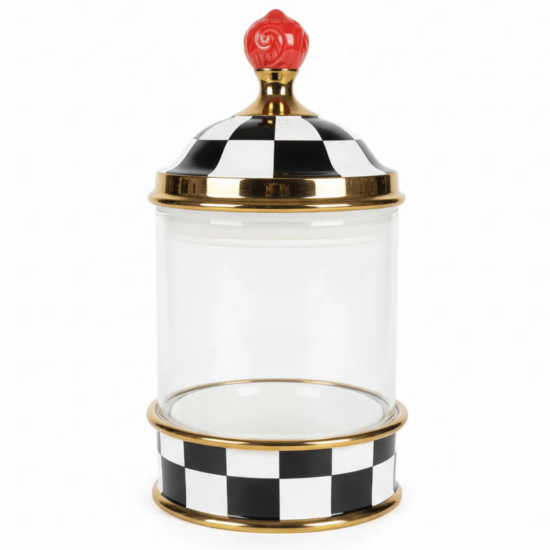 Mayflower Glass Storage Canister with Ceramic Lid – 12 × 23 cm, Black & White Countertop Jar