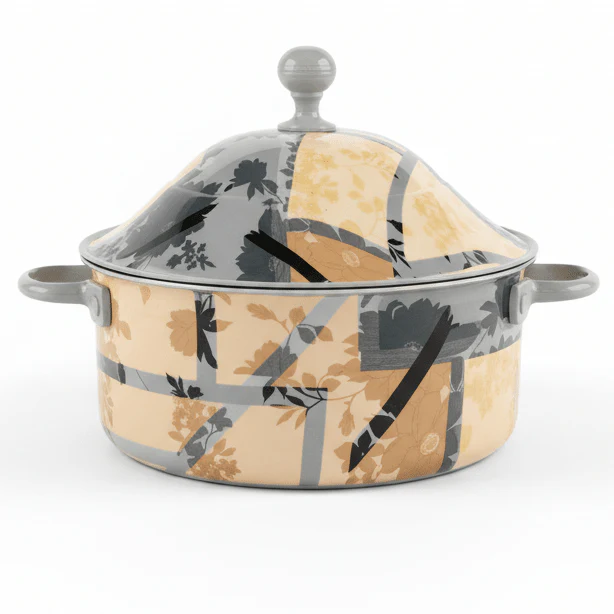 MayFlower Large Insulated Thermal Food Warmer – 1500 ml Cream Body with Grey Flower Design for Serving