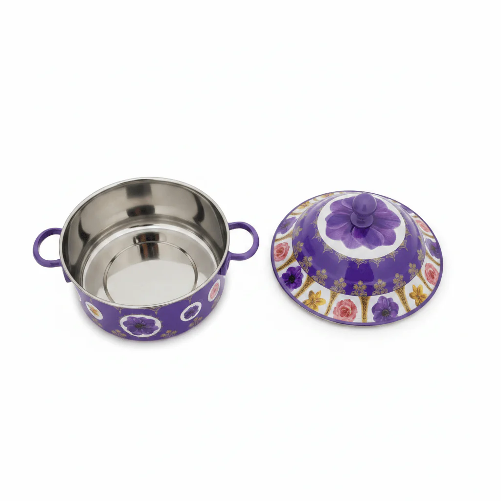 Mayflower Medium Size Stainless Steel Hotpot with Decorative Purple Flower Pattern Practical and Stylish 2500 ml - Image 3