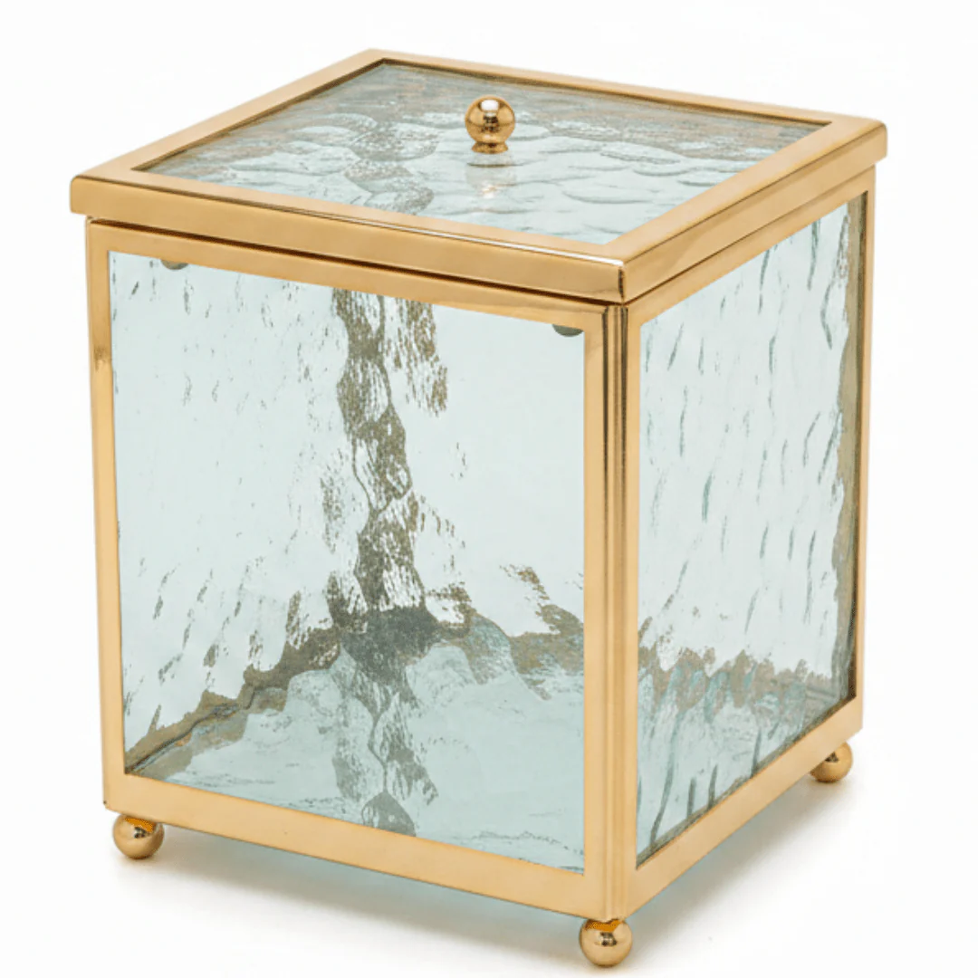 Mayflower Square Glass Jar with Lid & Gold Metal Border | 15×15 cm