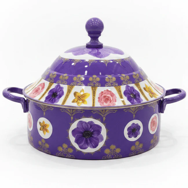 Mayflower Stainless Steel Insulated Hotpot with Elegant Purple Floral Design Ideal for Large Family Meals 5000 ml