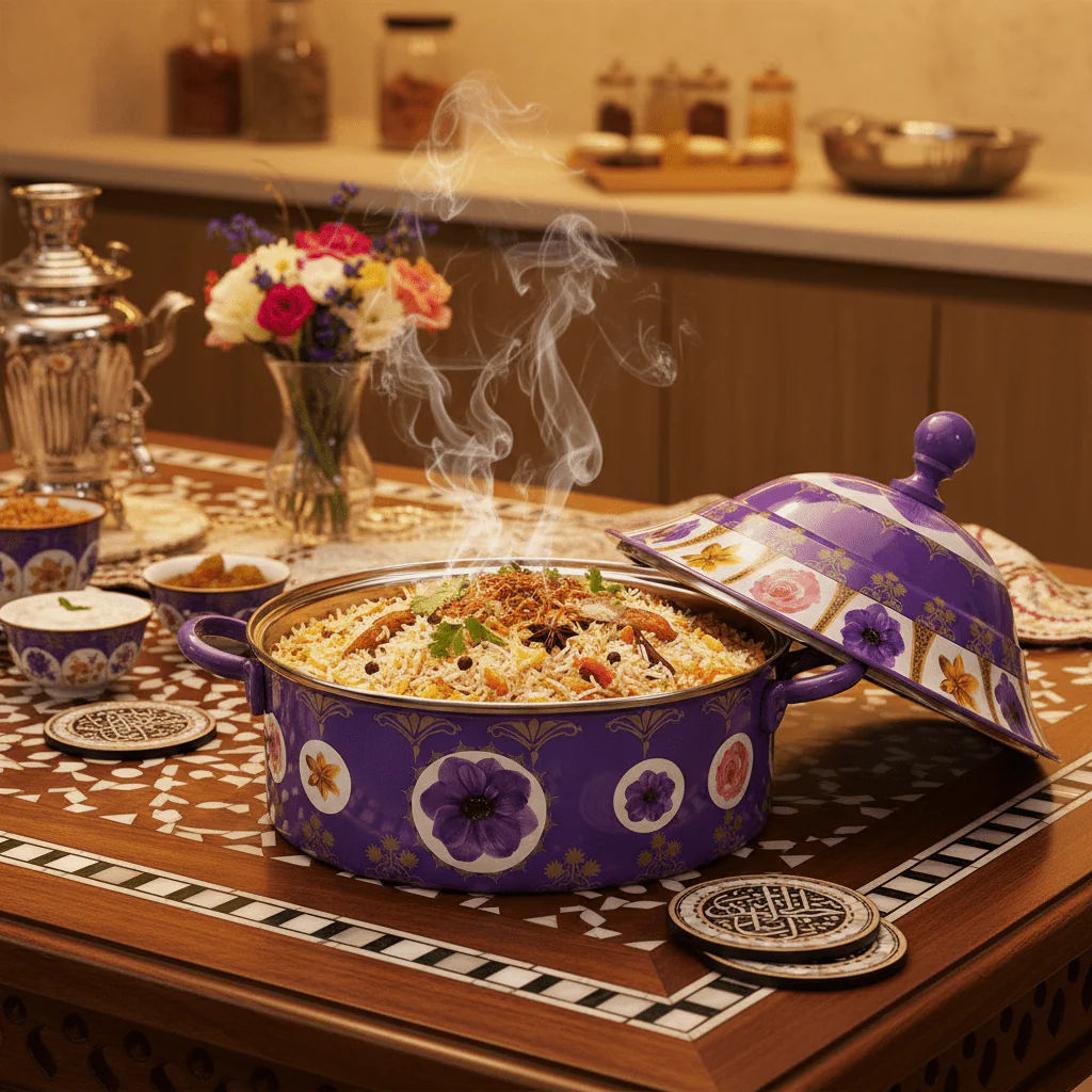 Mayflower Stainless Steel Insulated Hotpot with Elegant Purple Floral Design Ideal for Large Family Meals 5000 ml - Image 2