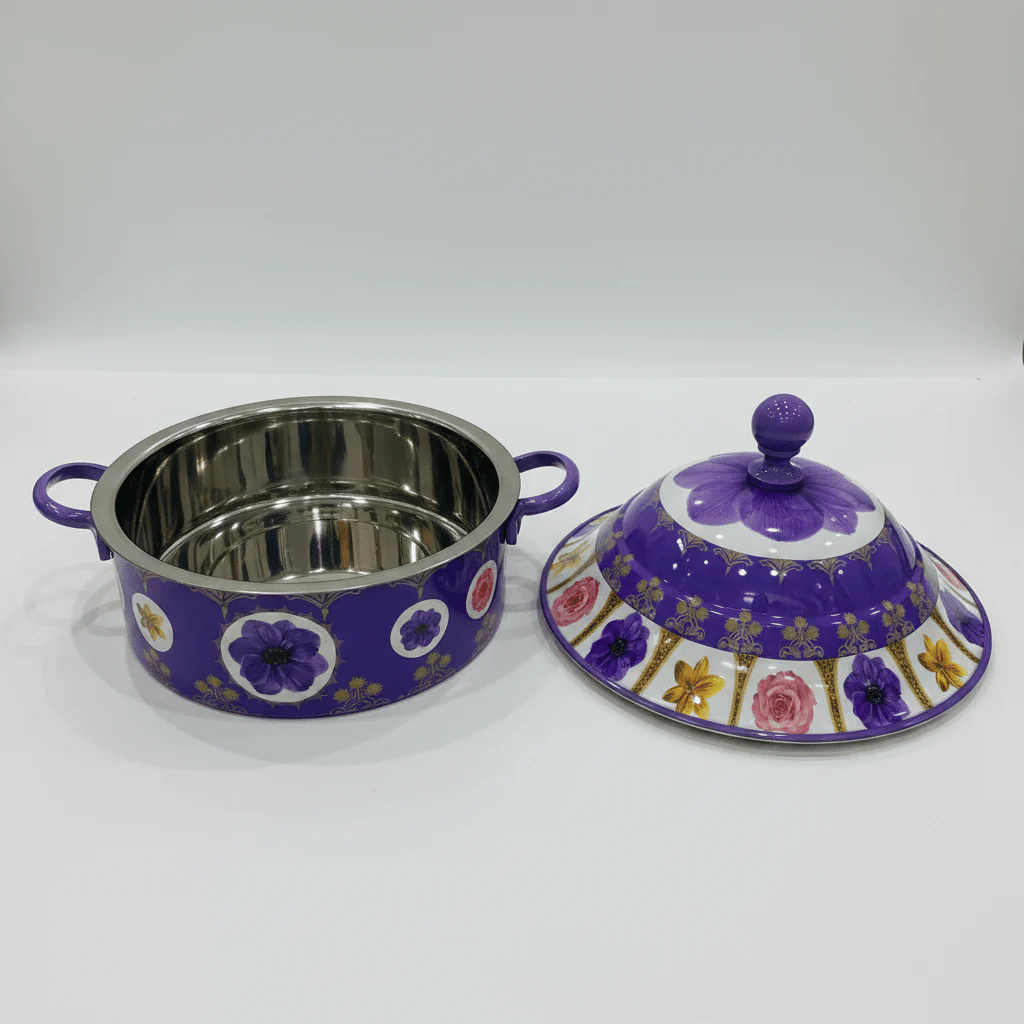Mayflower Stainless Steel Insulated Hotpot with Elegant Purple Floral Design Ideal for Large Family Meals 5000 ml - Image 3