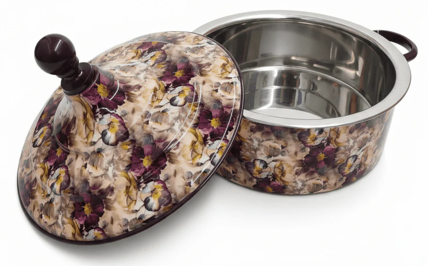 MayFlower Stainless Steel Thermal Hot Pot 2.5L – Beige with Violet Floral Design