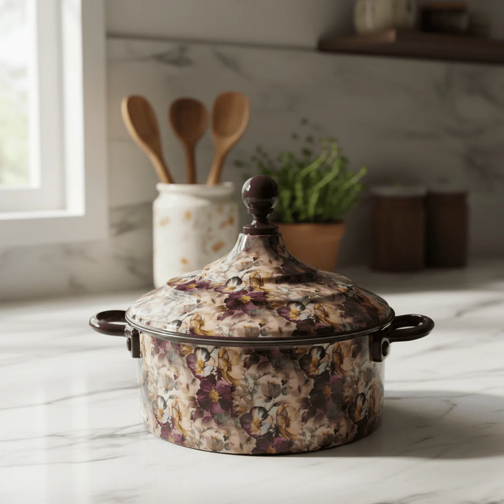 MayFlower Stainless Steel Thermal Hot Pot 2.5L – Beige with Violet Floral Design - Image 3