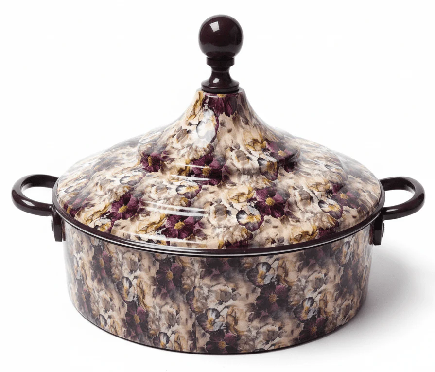 MayFlower Stainless Steel Thermal Hot Pot 8L – Beige with Violet Floral Design
