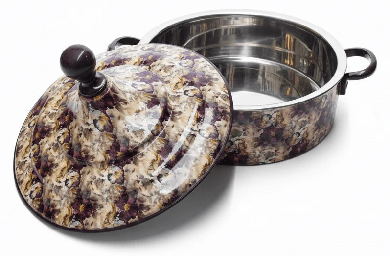 MayFlower Stainless Steel Thermal Hot Pot 8L – Beige with Violet Floral Design - Image 2