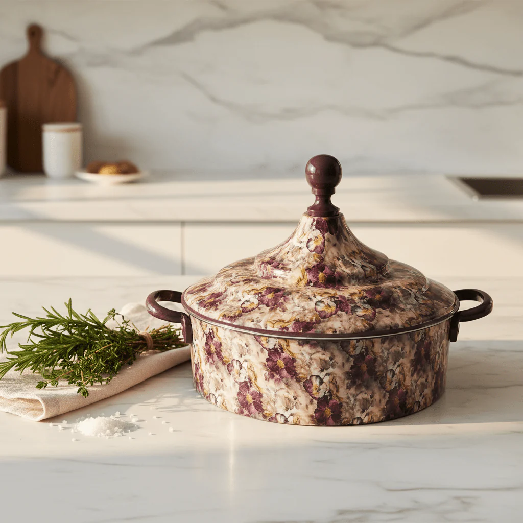 MayFlower Stainless Steel Thermal Hot Pot 8L – Beige with Violet Floral Design - Image 3