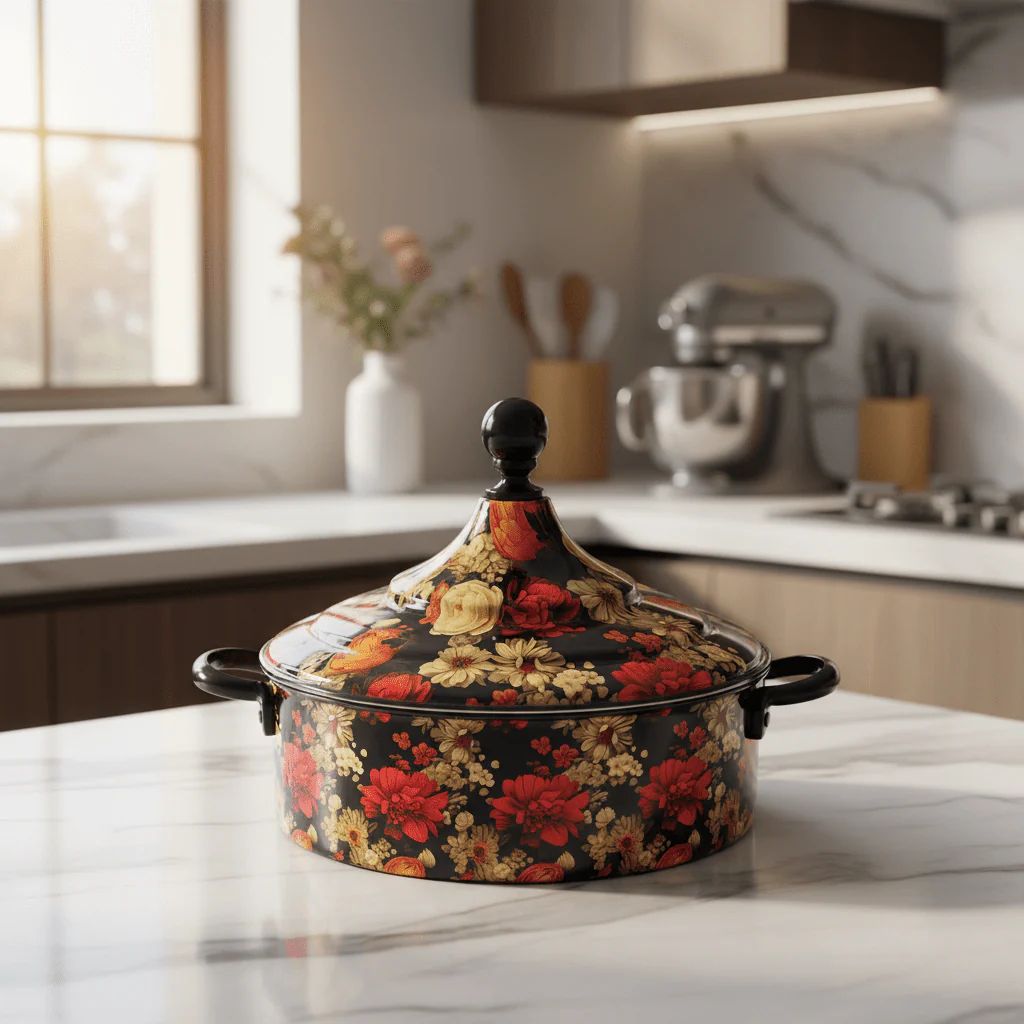 MayFlower Stainless Steel Thermal Hot Pot 8L – Black with Elegant Flower Design - Image 3