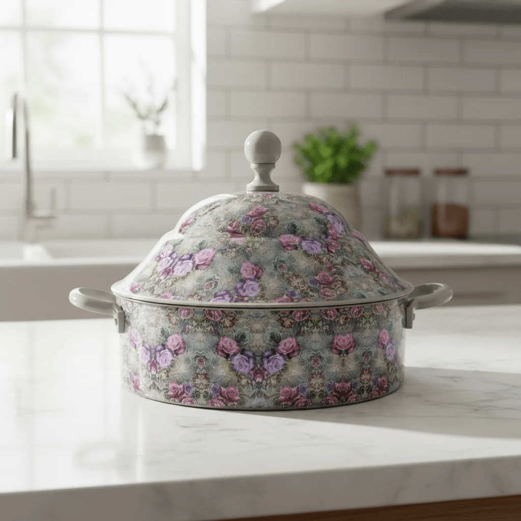MayFlower Stainless Steel Thermal Hot Pot 8L – Gray Floral Design - Image 3