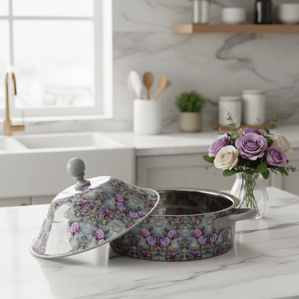 MayFlower Stainless Steel Thermal Hot Pot 8L – Gray Floral Design - Image 4