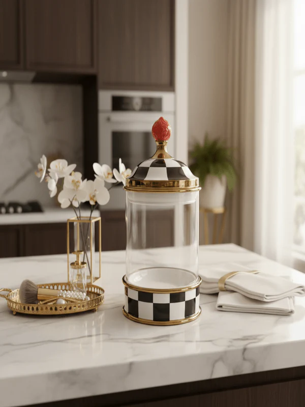 Mayflower Tall Glass Storage Canister with Ceramic Lid – 16 × 31 cm, Black & White - Image 2