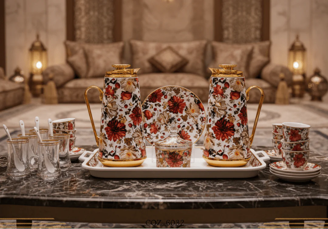 Mayflower White & Gold Luxury 29-Piece Tea and Coffee Serving Set with Red Floral Design - Image 2