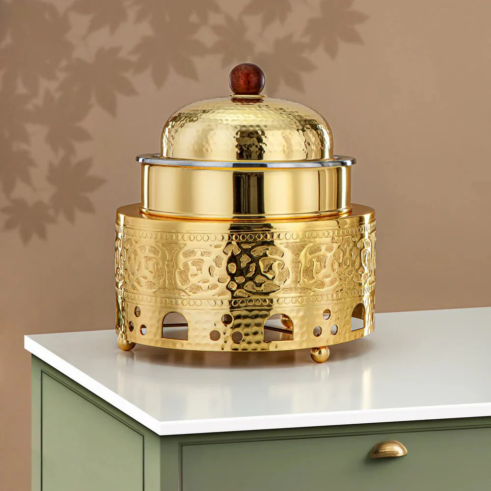 Almarjan Chafing Dish Stainless Steel, 26CM (1.25 Liters), Gold (MD-3044) - Stylish Serveware