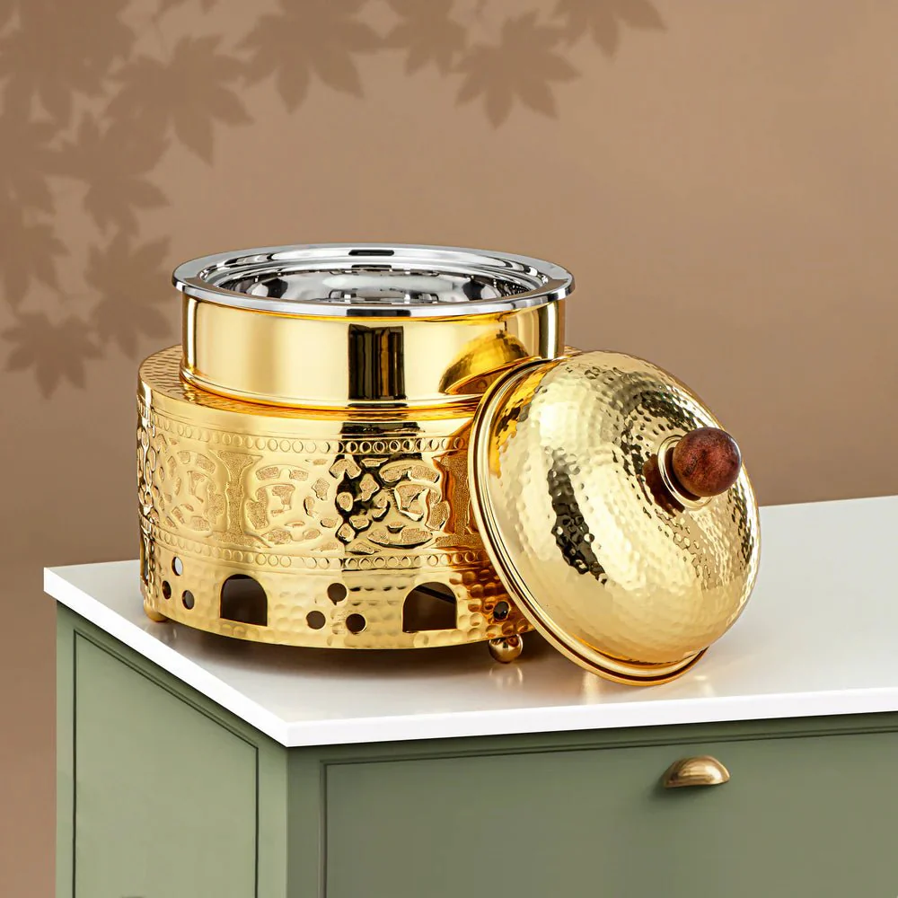 Almarjan Chafing Dish Stainless Steel, 26CM (1.25 Liters), Gold (MD-3044) - Stylish Serveware - Image 2