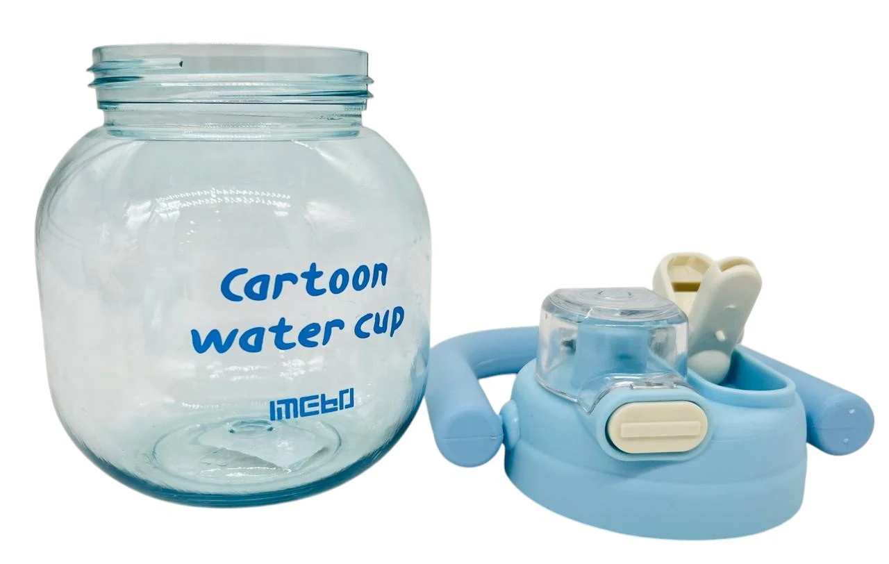 Mebo Tranparent Plastic Cartoon Water Bottle 800ml, Blue - Image 2