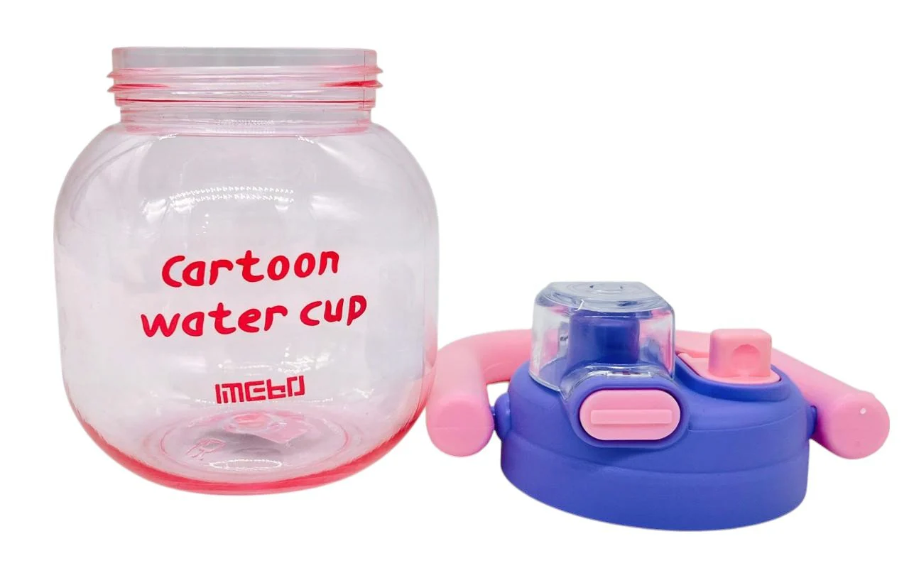 Mebo Tranparent Plastic Cartoon Water Bottle 800ml, Pink-Lavender - Image 2