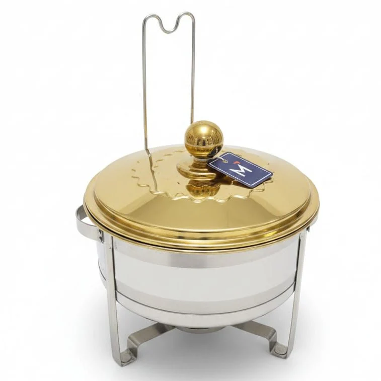 Meera 6000ml Stainless Steel Food Warmer – Durable Silver & Gold Design 2 Food Serving Warmer for Catering