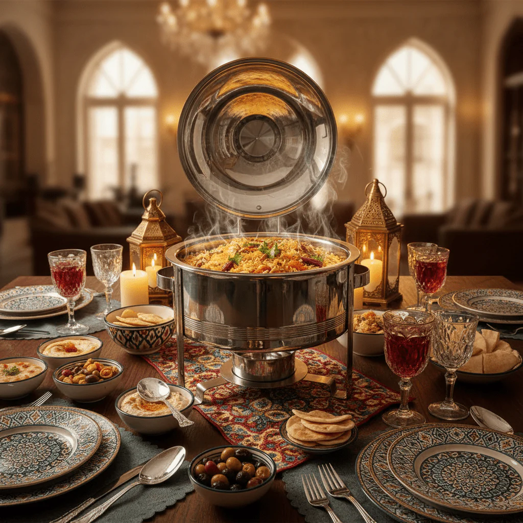 Meera 6000ml Stainless Steel Food Warmer – Large Capacity Silver & Gold Design 1 Catering Server for Parties & Events - Image 4