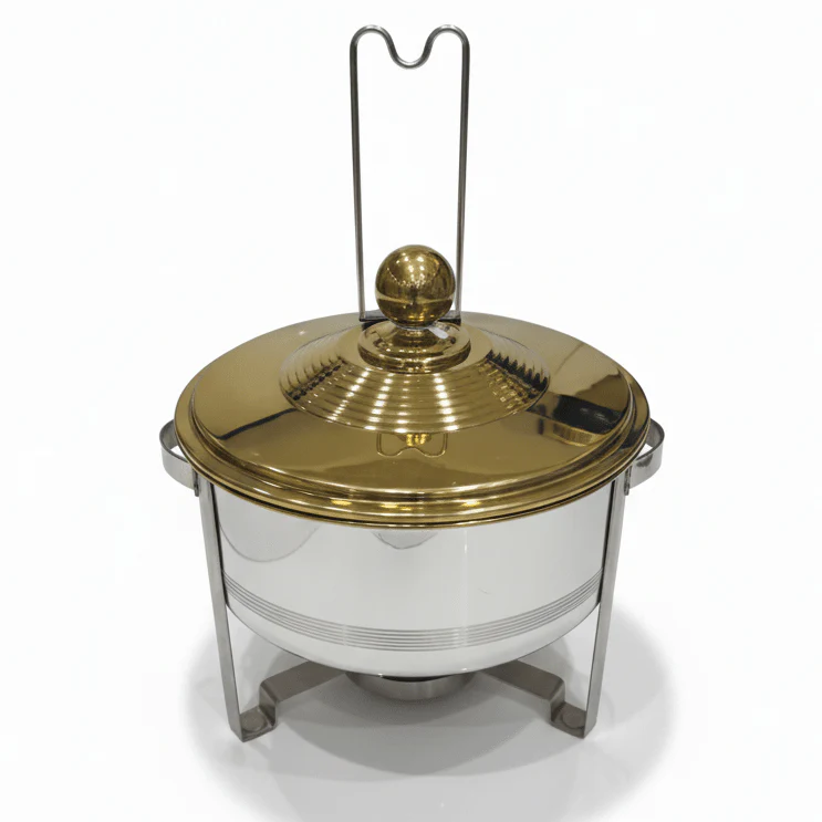 Meera 8000ml Stainless Steel Food Warmer – Extra Large Silver & Gold Design 1 Professional Buffet Dish