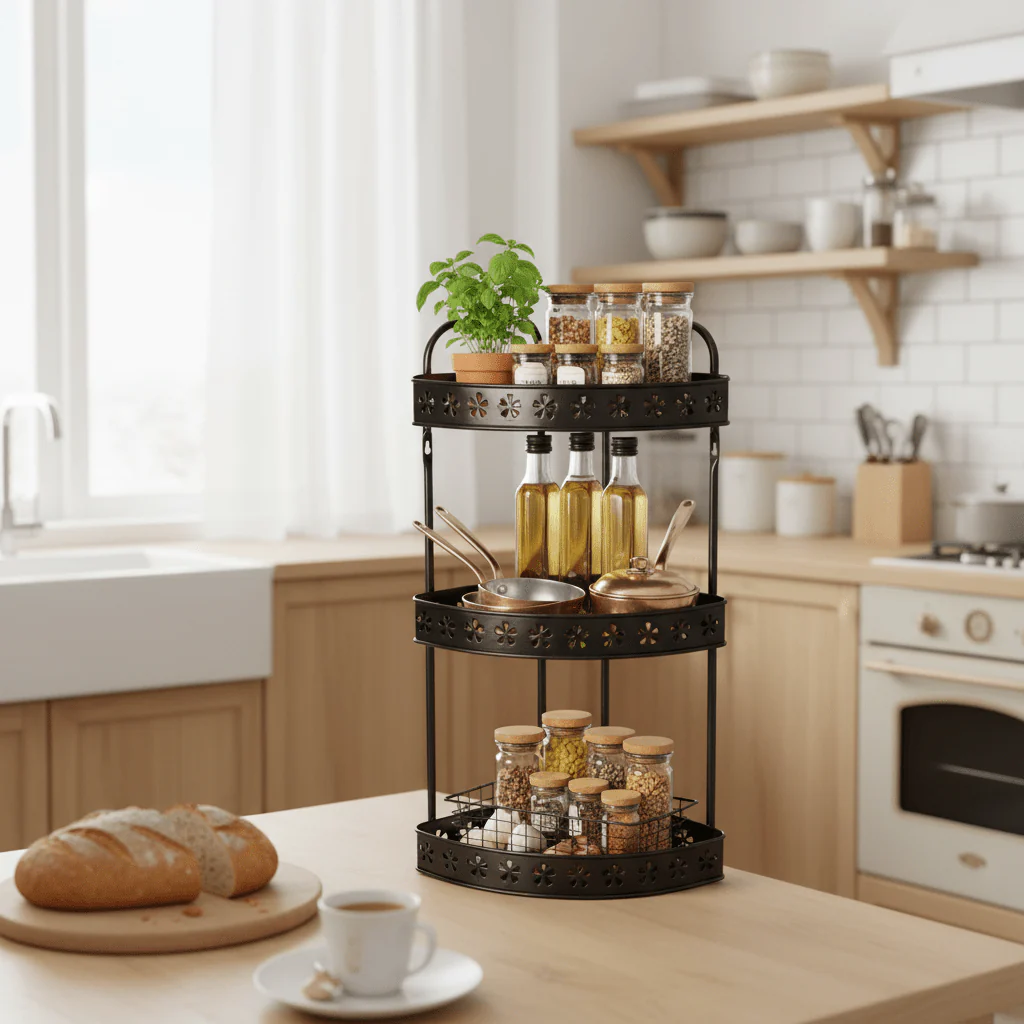 Meta Industrial Style Black Metal 3-Tier Storage and Organizer Rack – 55 cm - Image 2