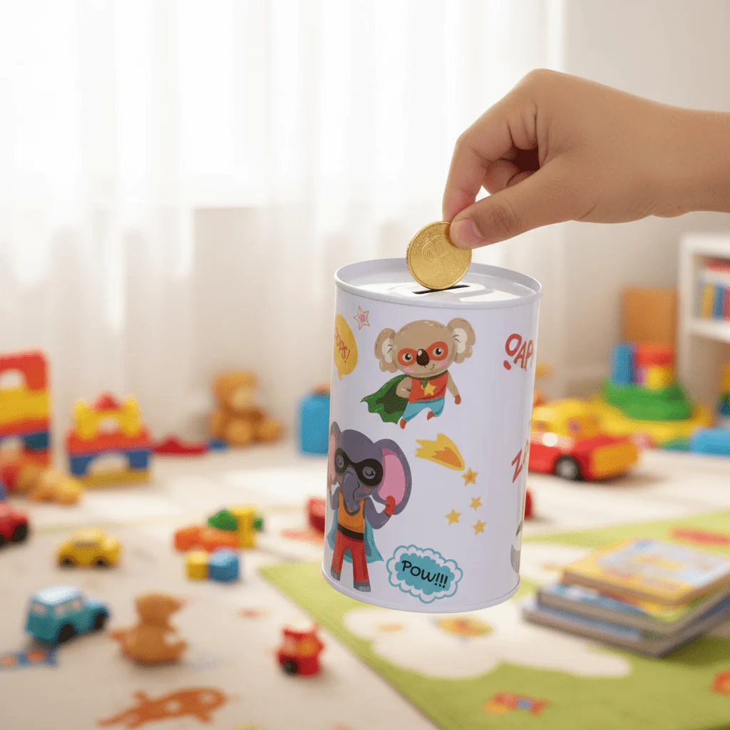 Superhero Cartoon Metal Coin Bank – 12.5cm | Kids Savings Tin Box - Image 3