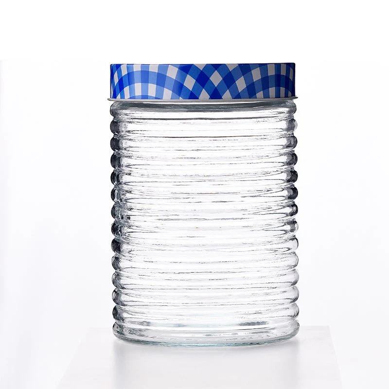 Millerhaus Ribbed Glass Storage Jar 1700Ml Glass with Metal Lid